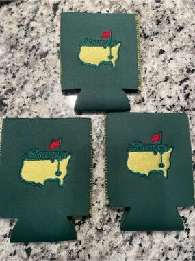 Masters Green Neoprene Can Cooler Set with Yellow Map & Red Flag - Pack of 3